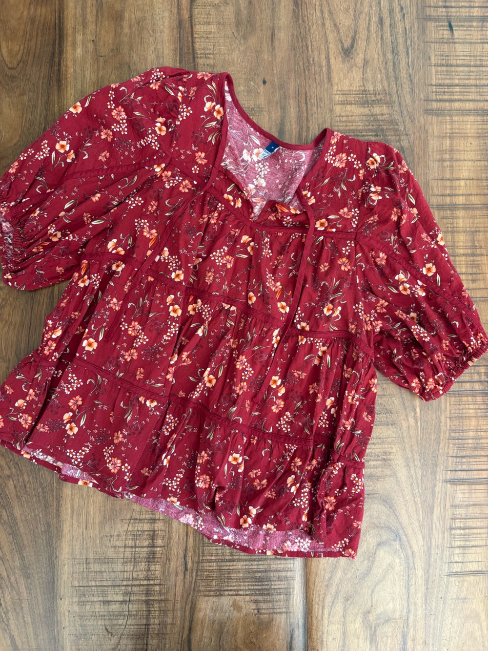 Old Navy Red Floral Tiered Peasant Top